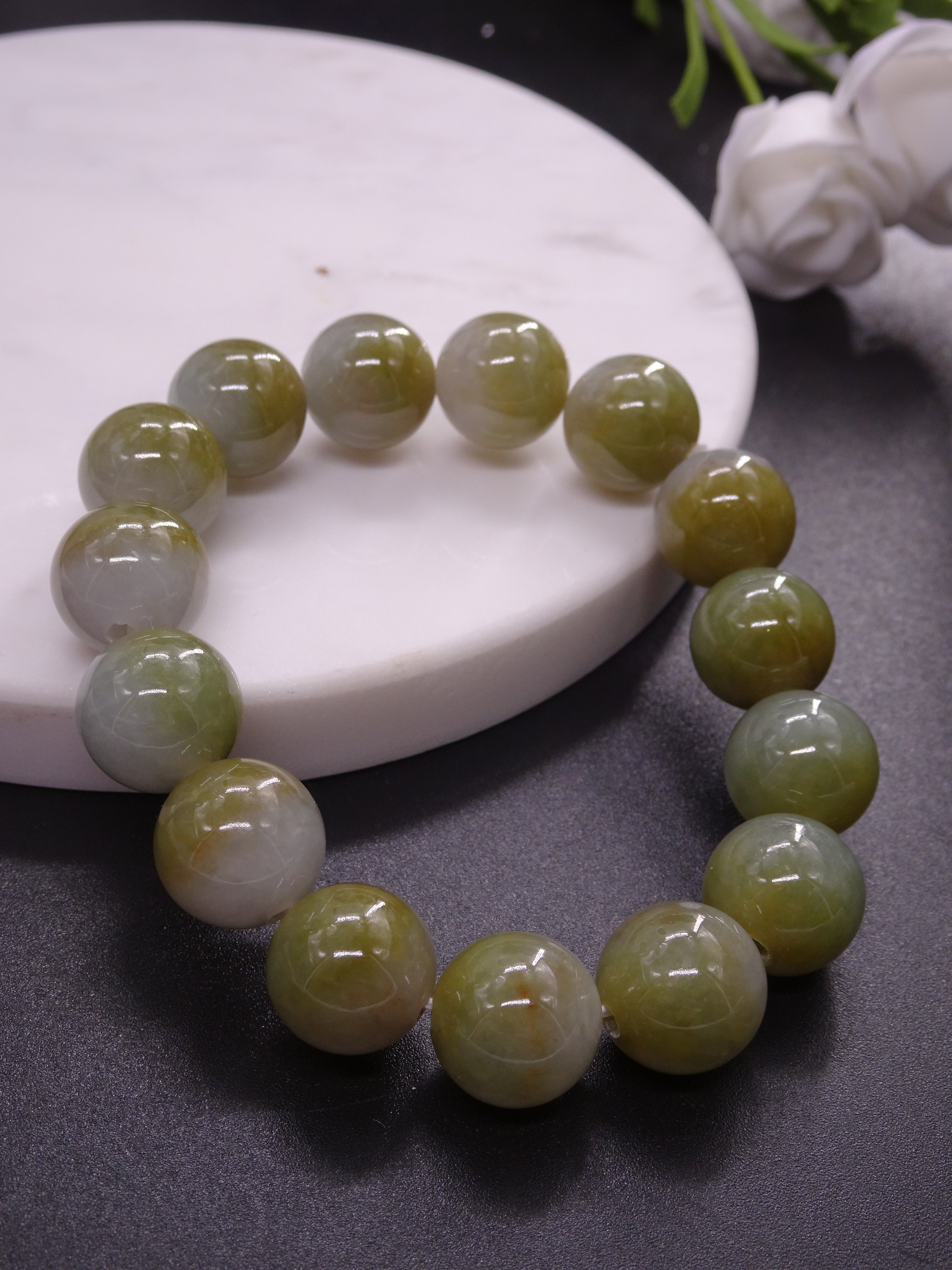 old pit green translucent round beads(14.59mm) jadeite bracelet[SOLD OUT] -  Nanyang Jade –Authentic Jewellery Collection Singapore
